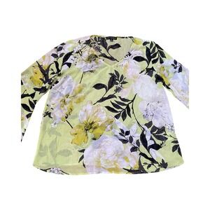 Sara Michelle XL Floral Print Bell Sleeve V Neck Top Blouse